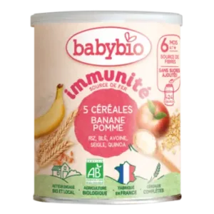 Babybio 5 Céréales Immunité Banane Pomme Riz, Blé, Avoine, Seigle, Quinoa