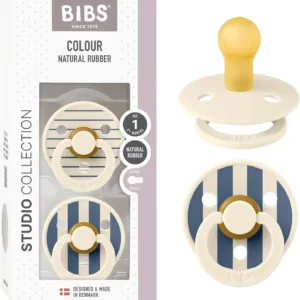 BIBS COLOUR NATURAL RUBBER SUCETTE RONDE STUDIO COLLECTION PACK DE 2 IVOIRE ET BLEU 0-6MOIS