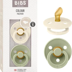 BIBS Colour Lot de 2 sucettes caoutchouc naturel/latex 0 à 6 mois ivoire/sauge