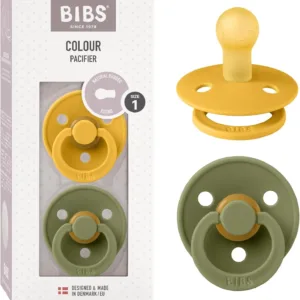 BIBS Colour Lot de 2 sucettes Latex de caoutchouc naturel (0-6 mois) Honey Bee/Olive