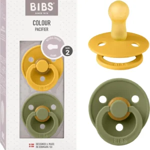 BIBS Colour Lot de 2 sucettes Latex de caoutchouc naturel (6-18 mois) Honey Bee/Olive