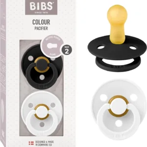 BIBS Colour Lot de 2 sucettes Latex de caoutchouc naturel (6-18 mois) Noir/Blanc
